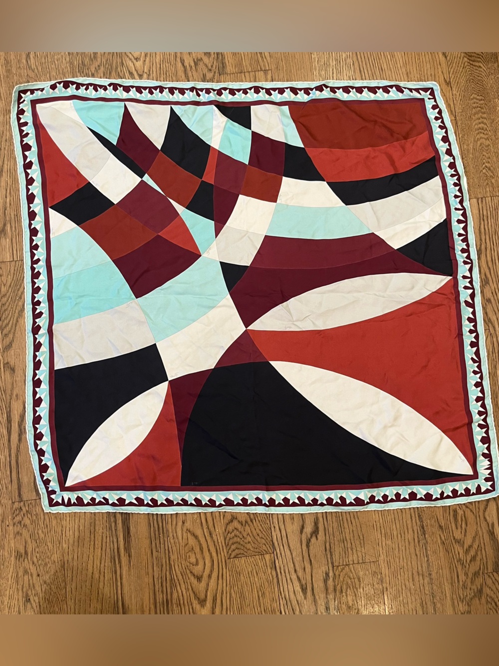 Emilio Pucci Silk 33" Square Scarf Abstract 1960s Style Rolled Edges Y2K